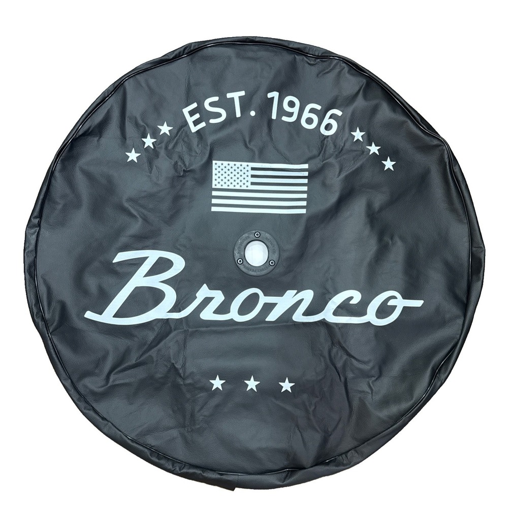 Mud Digger Ford Bronco 35" Spare Tire Cover Backup Camera Est 1966 USA Flag